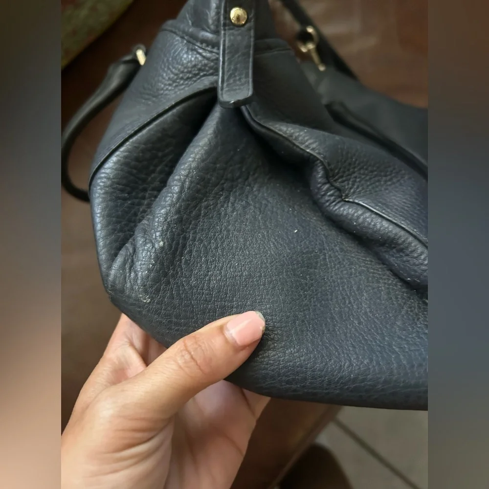 Coach Black Pebbled Leather double strap Satchel Handbag Purse Black